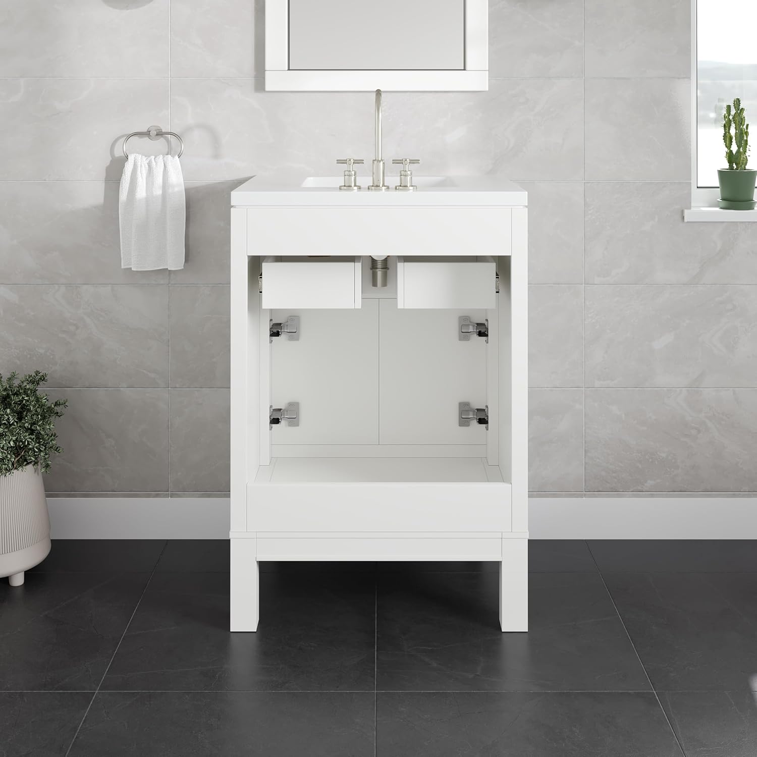 Eviva Cambridge 24 in. White Single Sink Bath Vanity with Quartz Top and Undermount Porcelain Sink