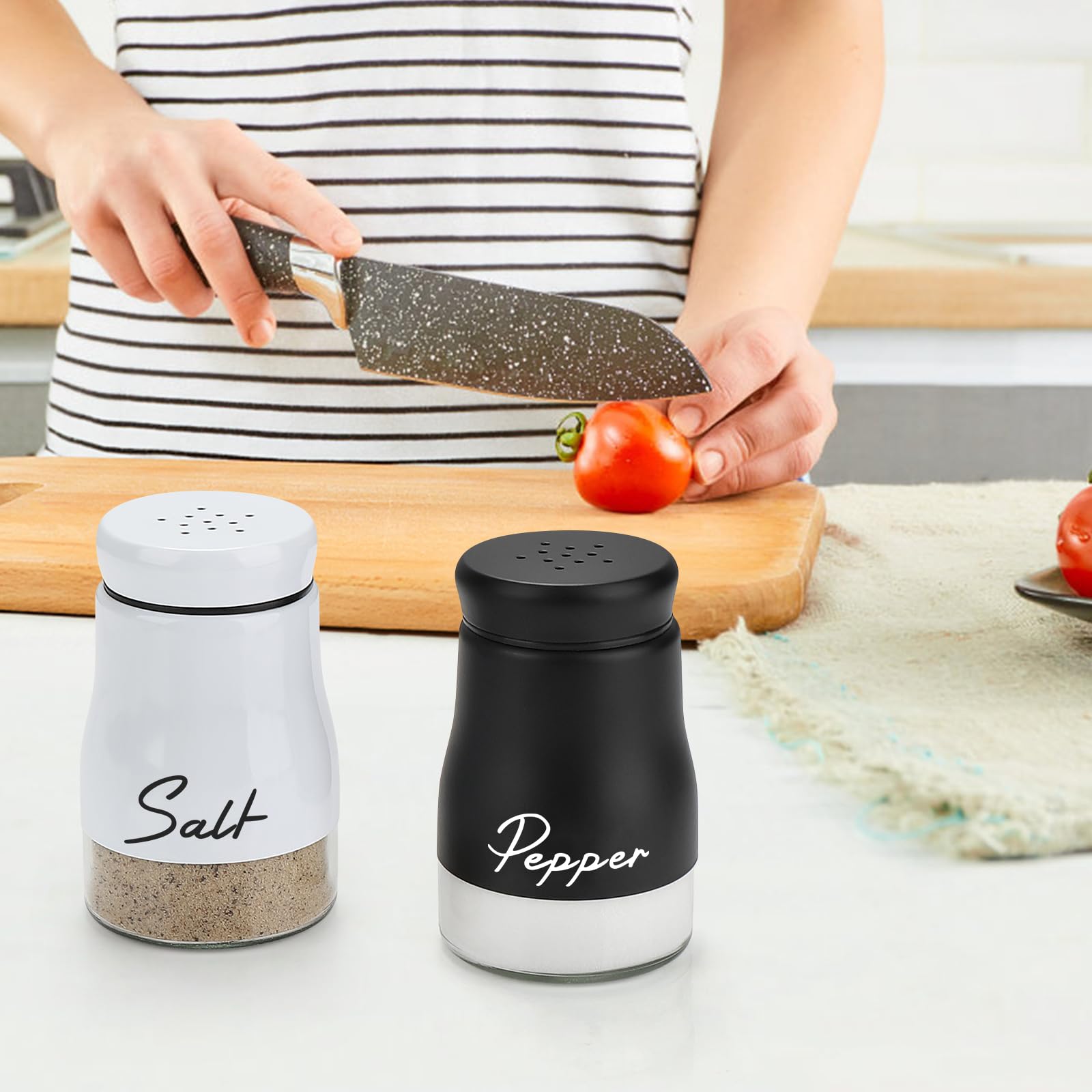 Accmor Juego de salero y pimentero, 141.7 g de acero inoxidable para sal y pimentero, recipiente para condimentos con fondo de vidrio para cocinar en casa, restaurantes, bares, barbacoas