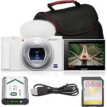 Sony ZV-1 Digital Camera Bundle White | 20.1MP 1" Sensor, 4K Video, Fast AF, Flip Screen & Directional Mic | Ideal for Vlogging, Content Creation & YouTube DCZV1/W + 64GB Card + Camera Bag