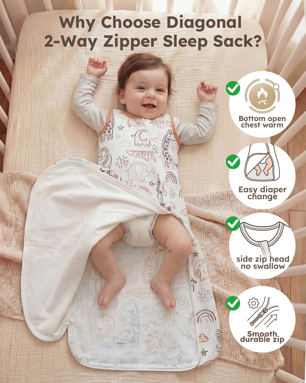 Yoofoss Baby Sleep Sack 6-12 Months 100% Organic Cotton Wearable Blanket for Babies 2-Way Zipper TOG 0.5 Infant Sleeping Sack 3 Pack, Soft Breathable