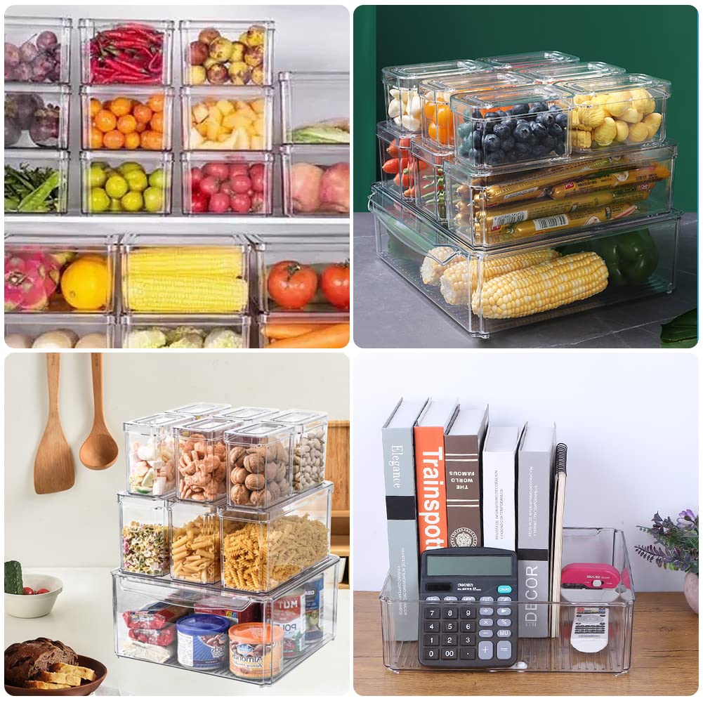 14er Set 10 Kühlschrank Organizer mit Deckel und 4 Abtropfbrett Durchsichtig Stapelbare Aufbewahrungsbox Kühlschrankbox für Küche behälter Aufbewahrung und Organisation