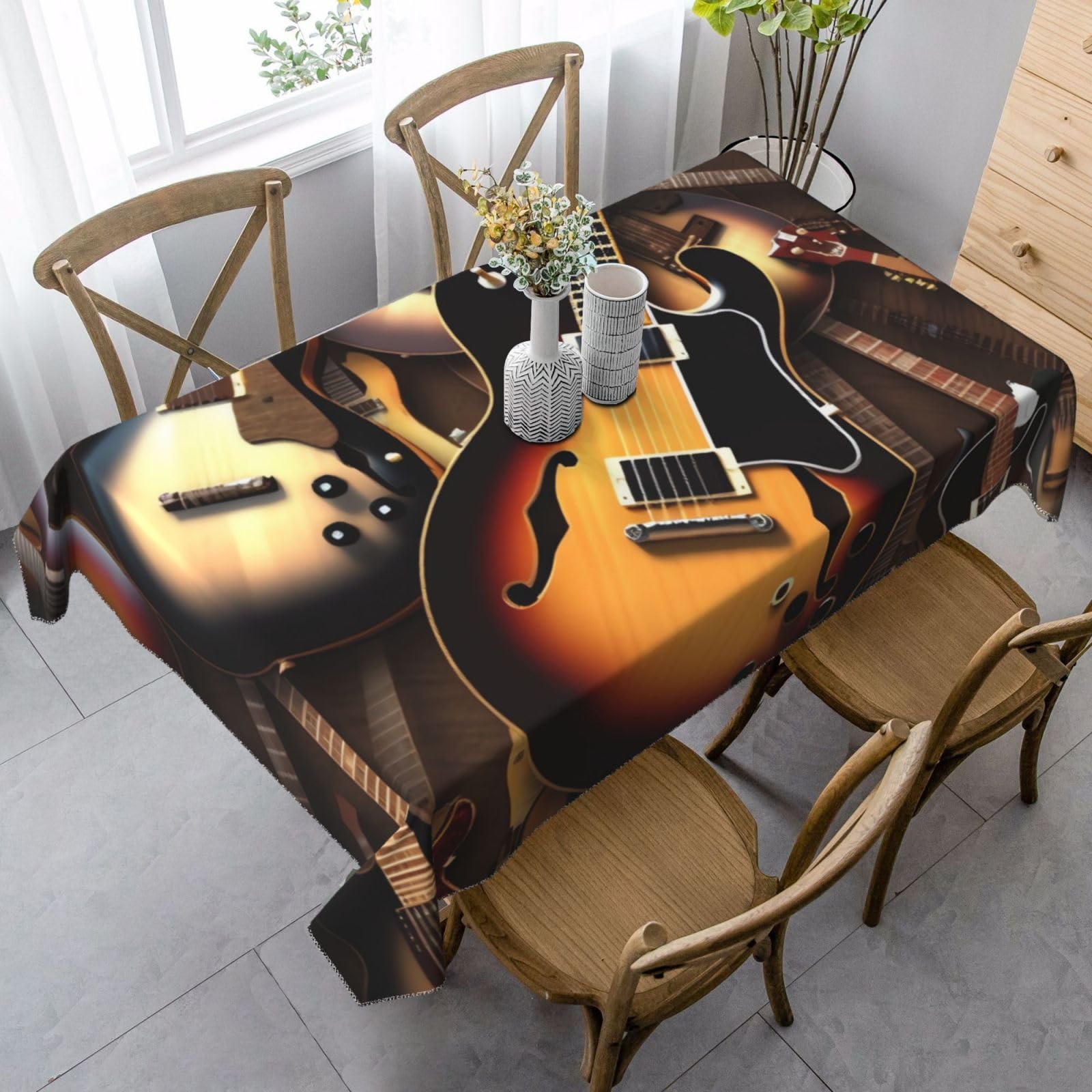FodPand 35x55 Inch Tablecloth Stain and Wrinkle Resistant Table Cover Rectangular Washable Kitchen Table Cloth for Dinning Room Picnic Patio Party Decor, Music Guitar