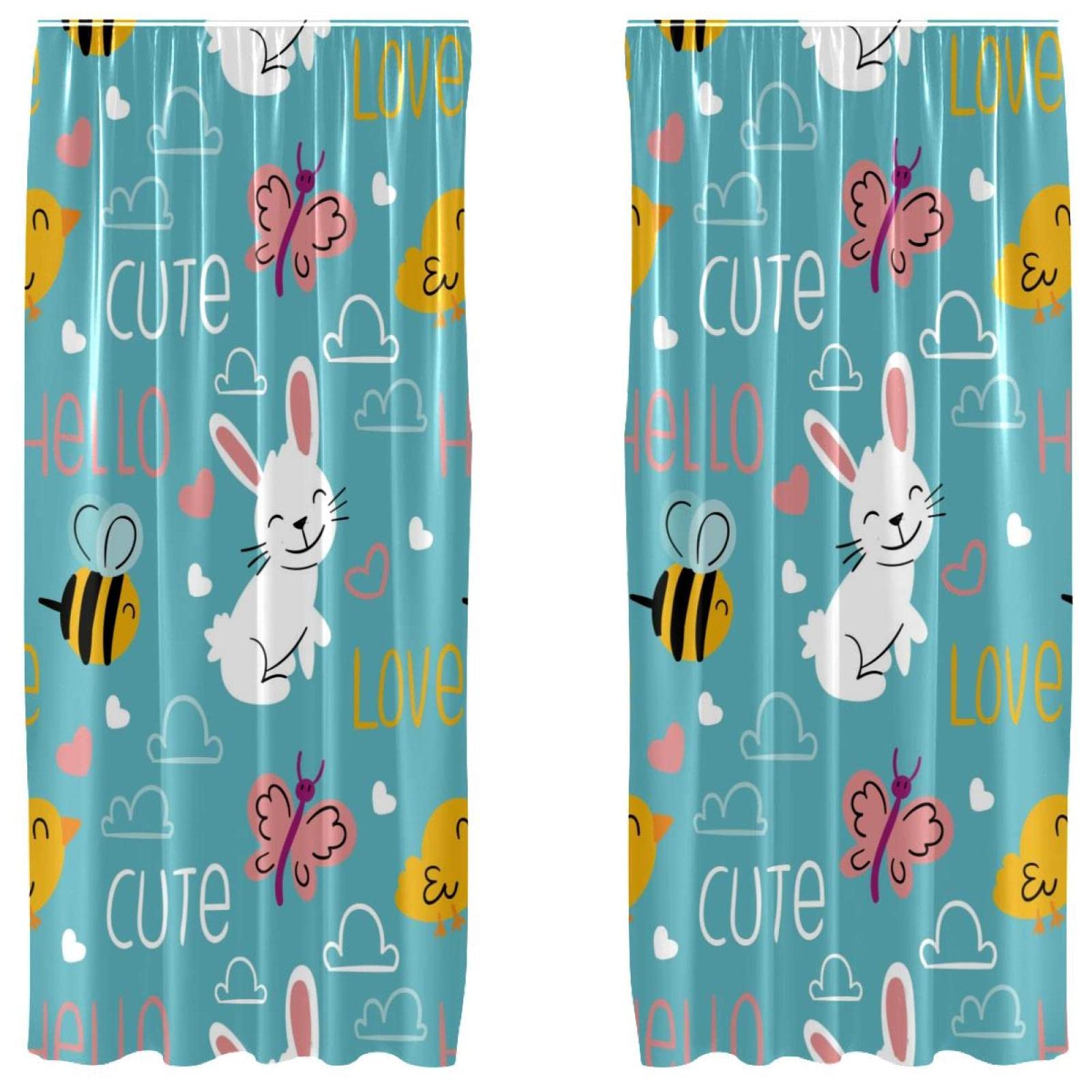 Panneaux pour fenêtre lapin et nuage | Rideaux chambre 139x213 cm