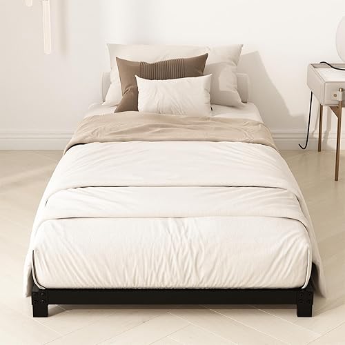 Miniatura 37 de Marco de cama de tamaño matrimonial de 8 pulgadas, marco de cama de plataforma de metal resistente, no necesita somier, sin ruido, fácil montaje,