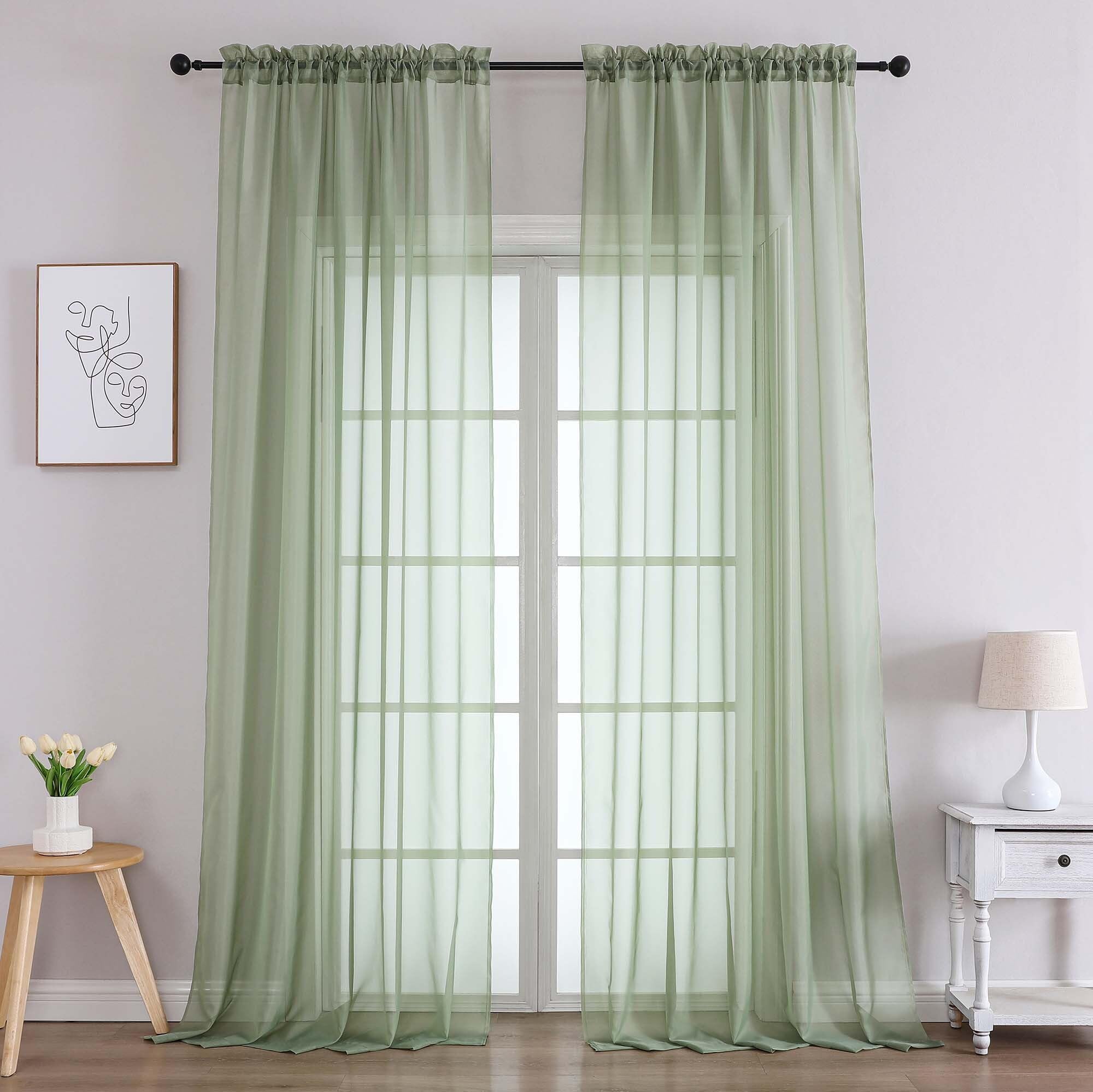 Chyhomenyc Extra Long Sage Green Sheer Curtains 108 Inches Long 2 Panels, Light Filtering Green Curtains for Living Room, Soft Gentle Voile Rod Pocket Bedroom Window Drapes, 59Wx108L Inch, 9FT, 2PCS — image 1