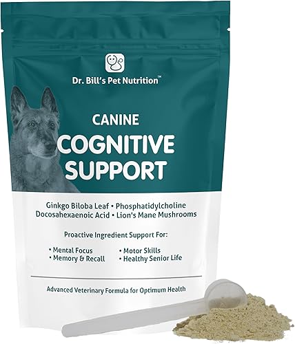 Dr. Bill's Apoyo cognitivo canino Suplemento de apoyo de memoria multivitamínico para perros Contiene Gingko Biloba, L-Carnosina, Vitamina B-12,