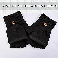 Vista 75 de Beurlike Guantes de invierno para mujer, de lana cálida, a prueba de viento, convertibles, sin dedos Negro