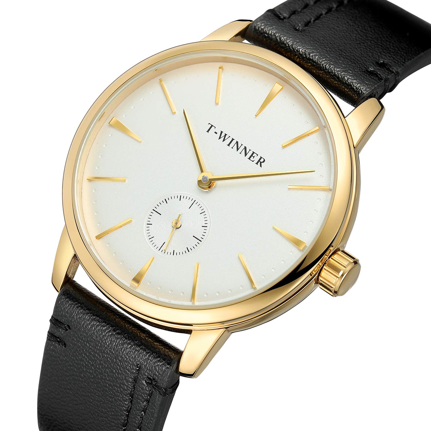 FORSINING Orologio da uomo con cinturino in pelle meccanico a carica manuale con quadrante analogico, Cinturino