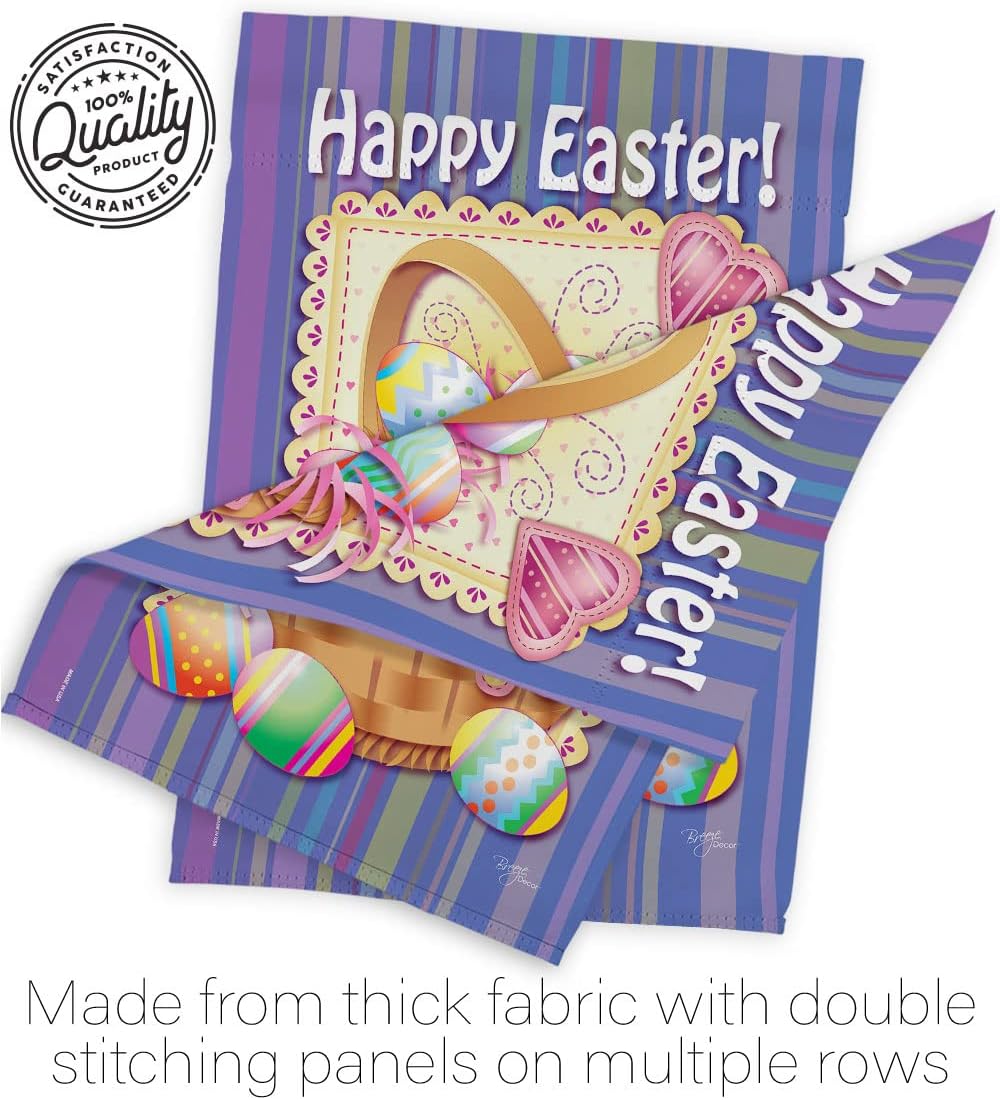 Breeze Decor Easter Basket Garden House Spring Happy Bunny Egg Christian Season Springtime Holiday Decoration Banner Yard Gift Double-Sided, Large & Small Flags Set, Made in USA