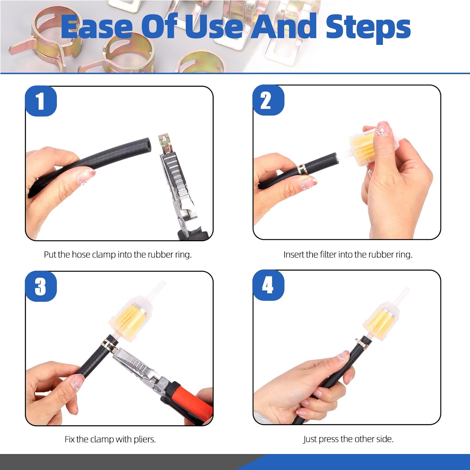 Glarks 15Pcs 5/16"(8mm) ID Fuel Line Set, 2 Meter / 6 Feet Fuel Line Hose and Fuel Filters with 1/2" ID Fuel Hose Clamps Kit for Most Small Engines Lawnmower Generator Tractor Snow Machine