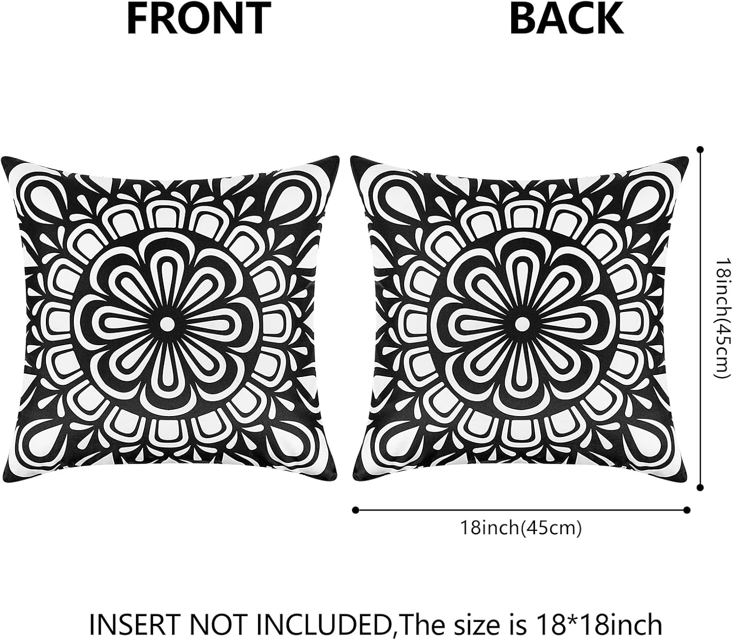 cygnus Boho Waterproof Outdoor Pillow Covers 18x18 inch Black and White Mandala Outdoor Pillows for Patio Furniture,Garden,Deck, Porch