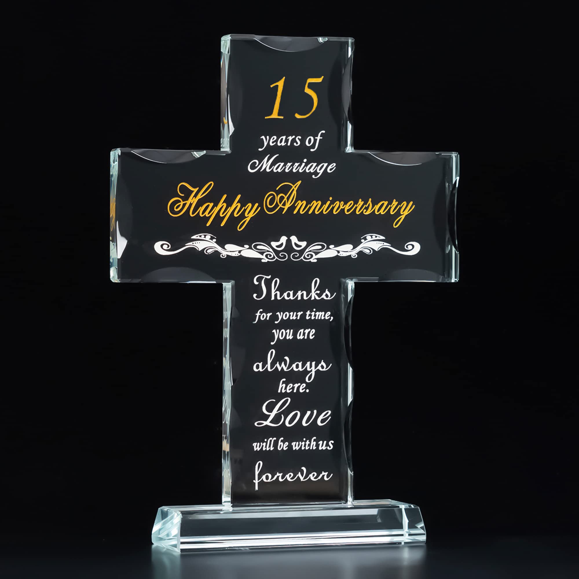 Photo 1 of 15th Wedding Anniversary Religious Gifts for Parents, Laser Engraved Glass Standing Cross Keepsake for Couple Colour-15