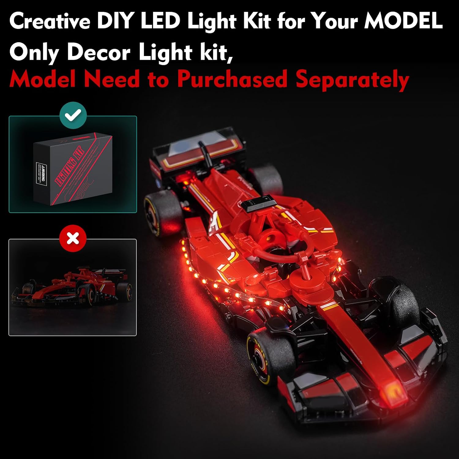 LocoLee Light kit Compatible with Lego 77242 Ferrari SF-24 F1 Race Car - No Model Only Light, LED Lighting Accessories Compatible with Lego Ferrari SF-24 77242