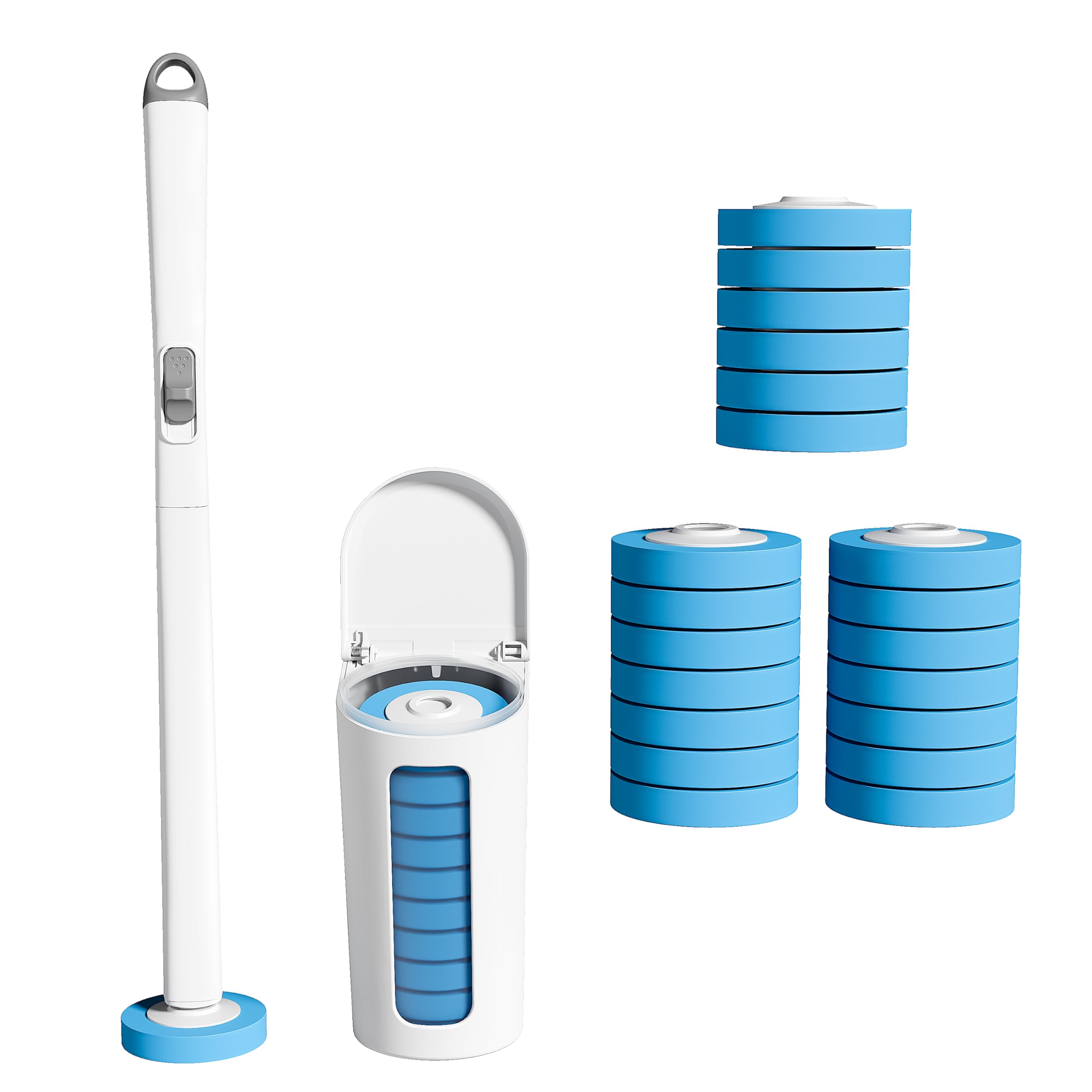 CQT Disposable Toilet Bowl Brush with Toilet Wand 20 Refill Heads, Toilet Bowl Cleaner Wands,Toilet Cleaning System Starter Kit(Wand+20 Refills)