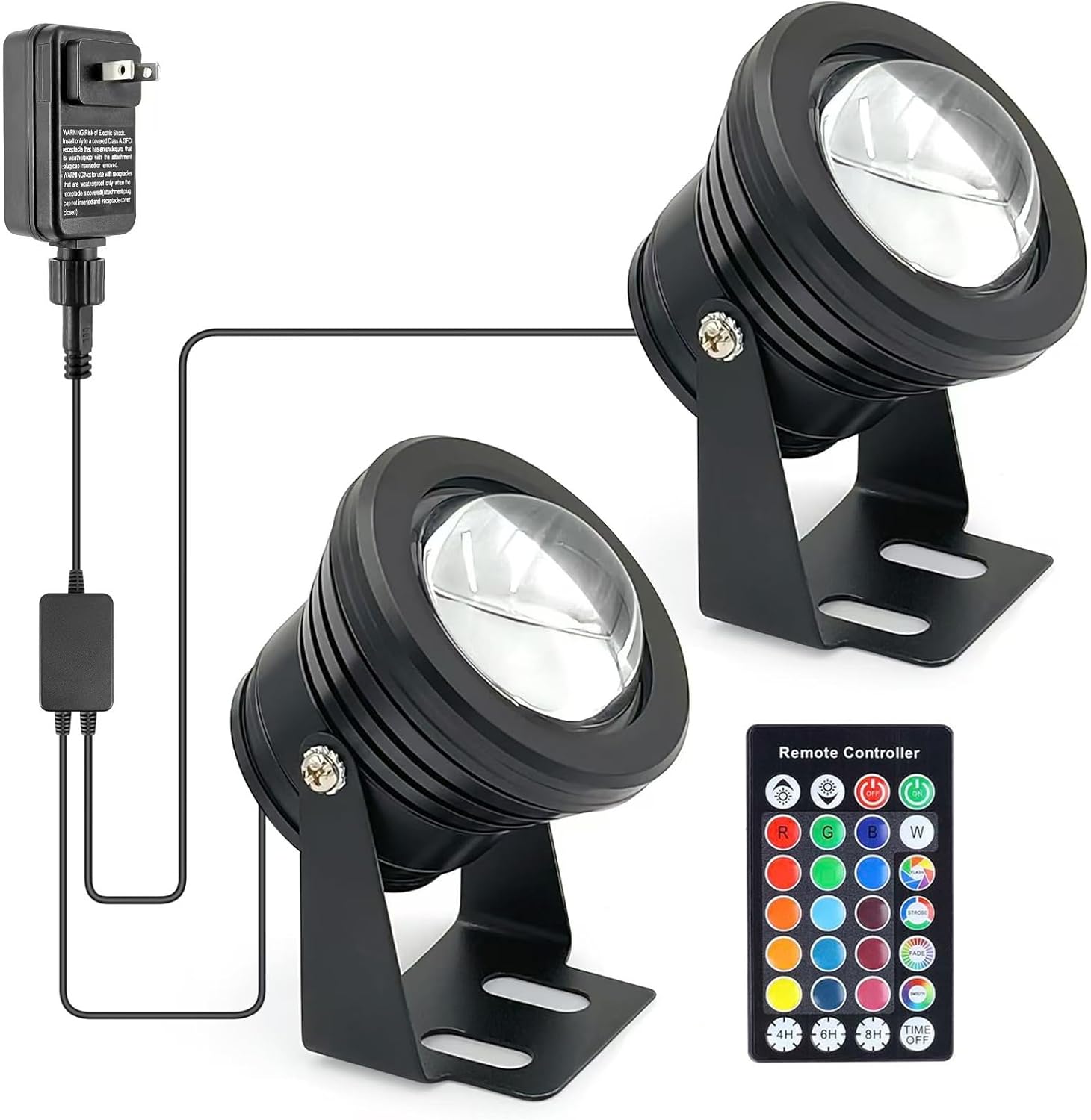 12W RGB Pond Lights with Timer, Underwater SpotLights IP68 Waterproof Aluminium Case Fountain Light Submersible for Outdoor Pond Fountain Waterfall, 2 Lights