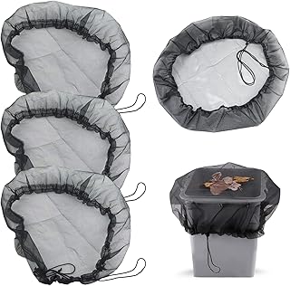 4PCS Rain Barrel Net Cover, Black Mesh Adjustable Protective Cover with Drawstring, Anti Insect and Leaves Falling for for Home Outdoor Garden Water Catchment Bucket