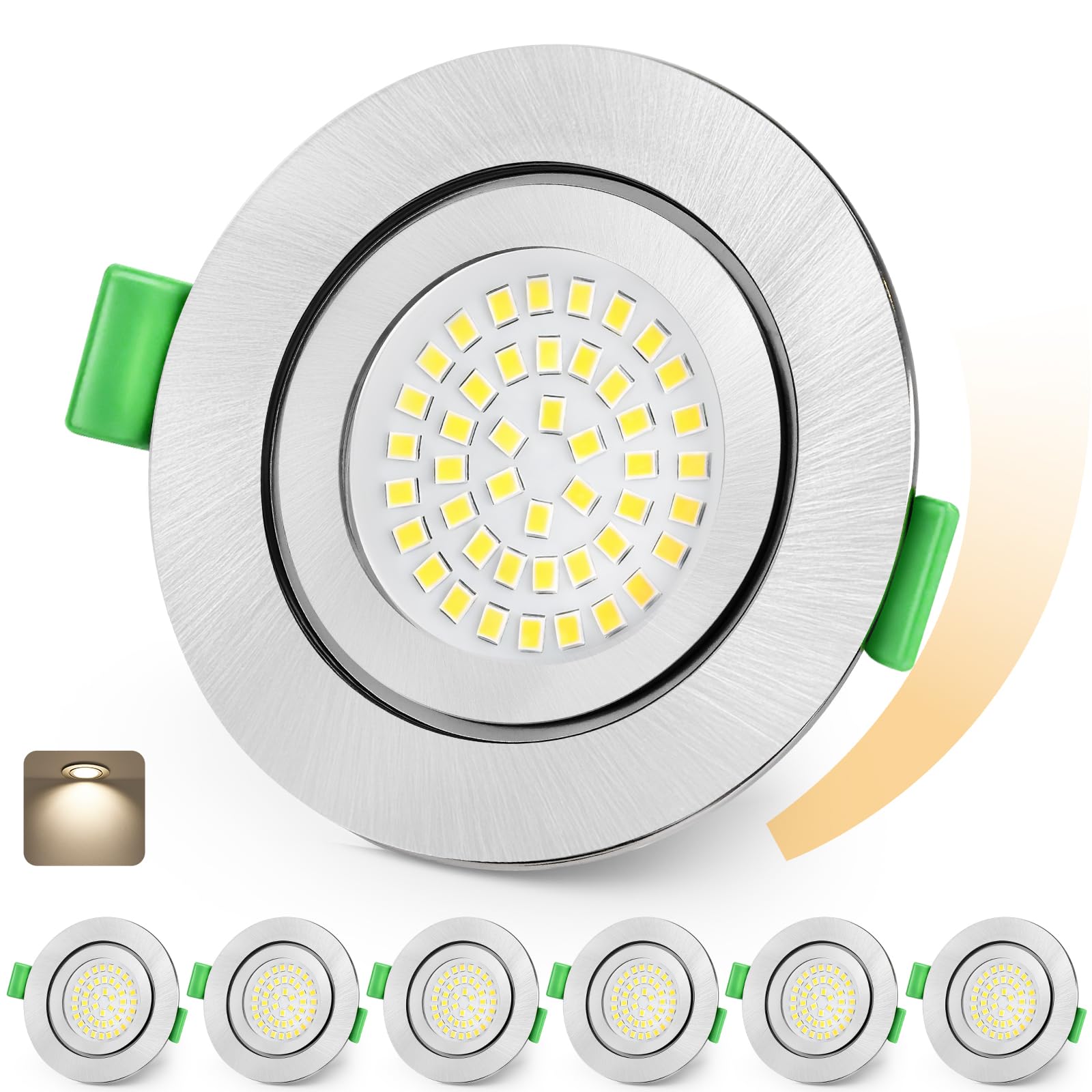 KYOTECH Faretti LED da Incasso per Cartongesso Dimmerabile 65-75mm Ultrasottili 5W IP65 Faretto Incasso Cartongesso Bianco Neutro 4000K Faretti da Incasso per Bagno, Set di 6 Nichel (Non Ruotabile)