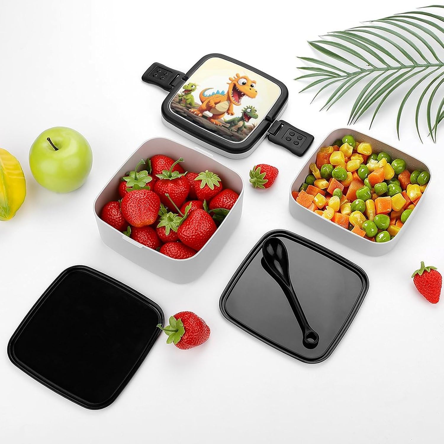 Adult Lunch Box Cartoon Dinosaur Images Printed Bento Box Portable Lunch Box with Spoon And Handle Bento Boxes for Workand Picnics