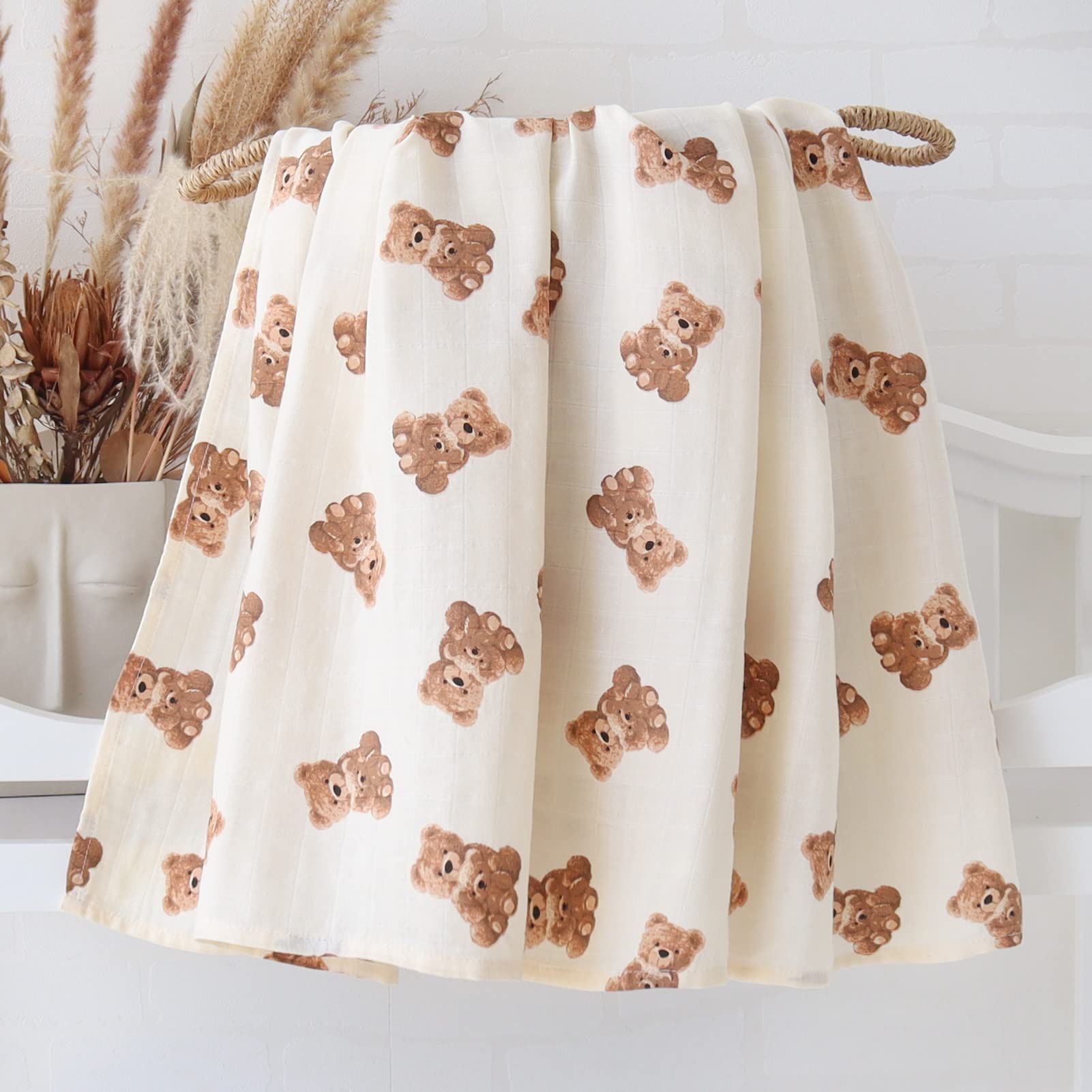 Lebze LifeTree Copertine in Mussola, Morbido Copertina Mussole Neonato, Cotone Bambù 120cm x 120cm Unisex Panno di Copertura, Regalo Perfetto per il Bambino