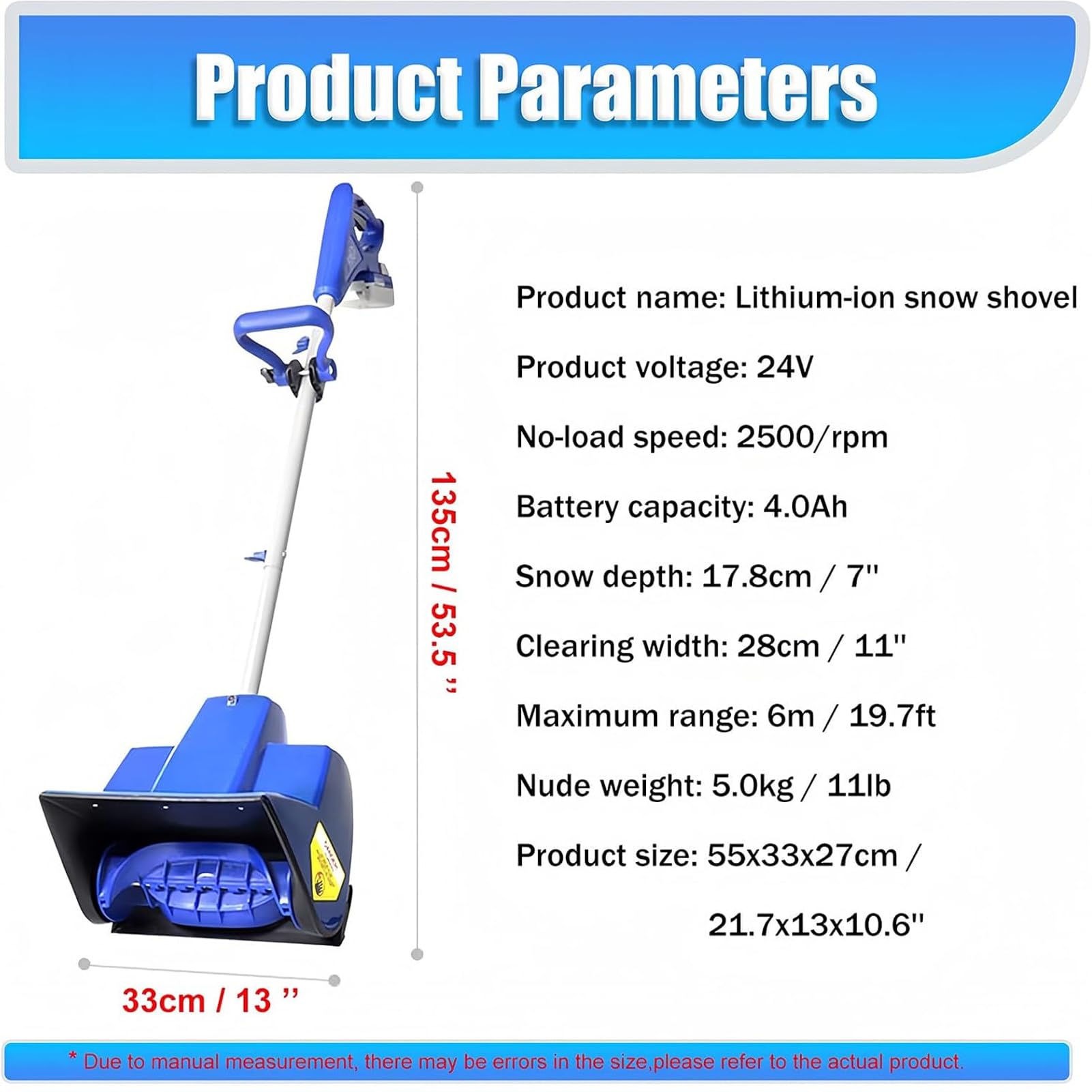 24 V Spazzaneve/Pala Elettrica Ricaricabile A Batteria, Portatile, Leggero, Spazzaneve Elettrico Leggero con Impugnatura Regolabile, Batteria da 4 Ah E Caricabatterie Rapido Inclusi