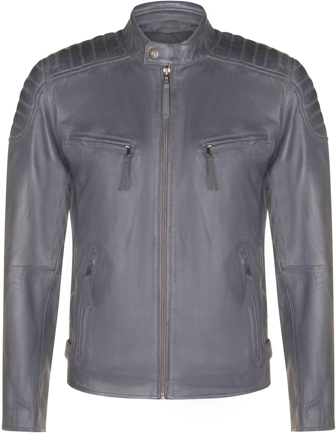 Mens Leather Retro Vintage Quilted Racing Casual Biker Jacket