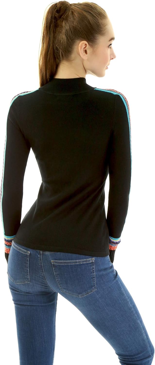 AmélieBoutik Women Mock Neck Fair Isle Trim Long Sleeve Pullover Knit Sweater - Image 5