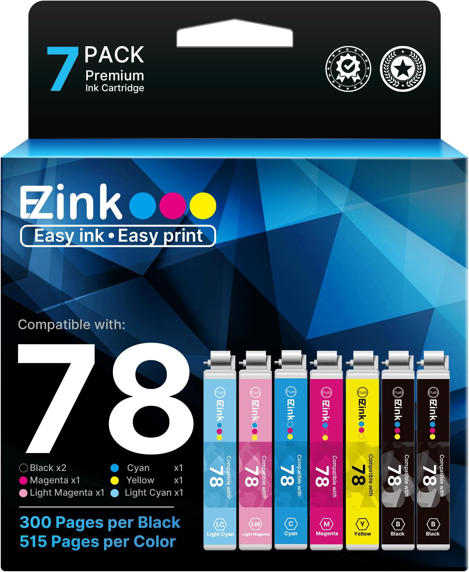 E-Z Ink Remanufactured Ink Cartridge Replacement for Epson 78 T078 Combo Pack to use with Artisan 50 Stylus Photo R260 R280 R380 RX580 RX595 RX680 Printer (7 Pack)