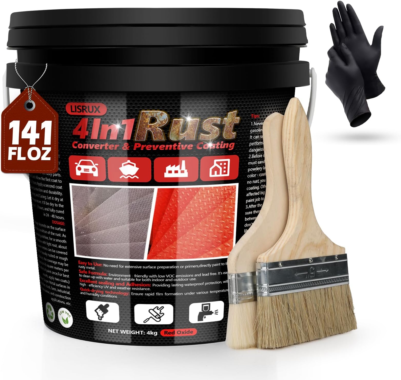 4-in-1 Rust Converter and Metal Primer, 400ml Red Oxide Inhibitor Paint for Metal, Removes and Converts Rust and Also Protects, Water-Based Rust Reformer