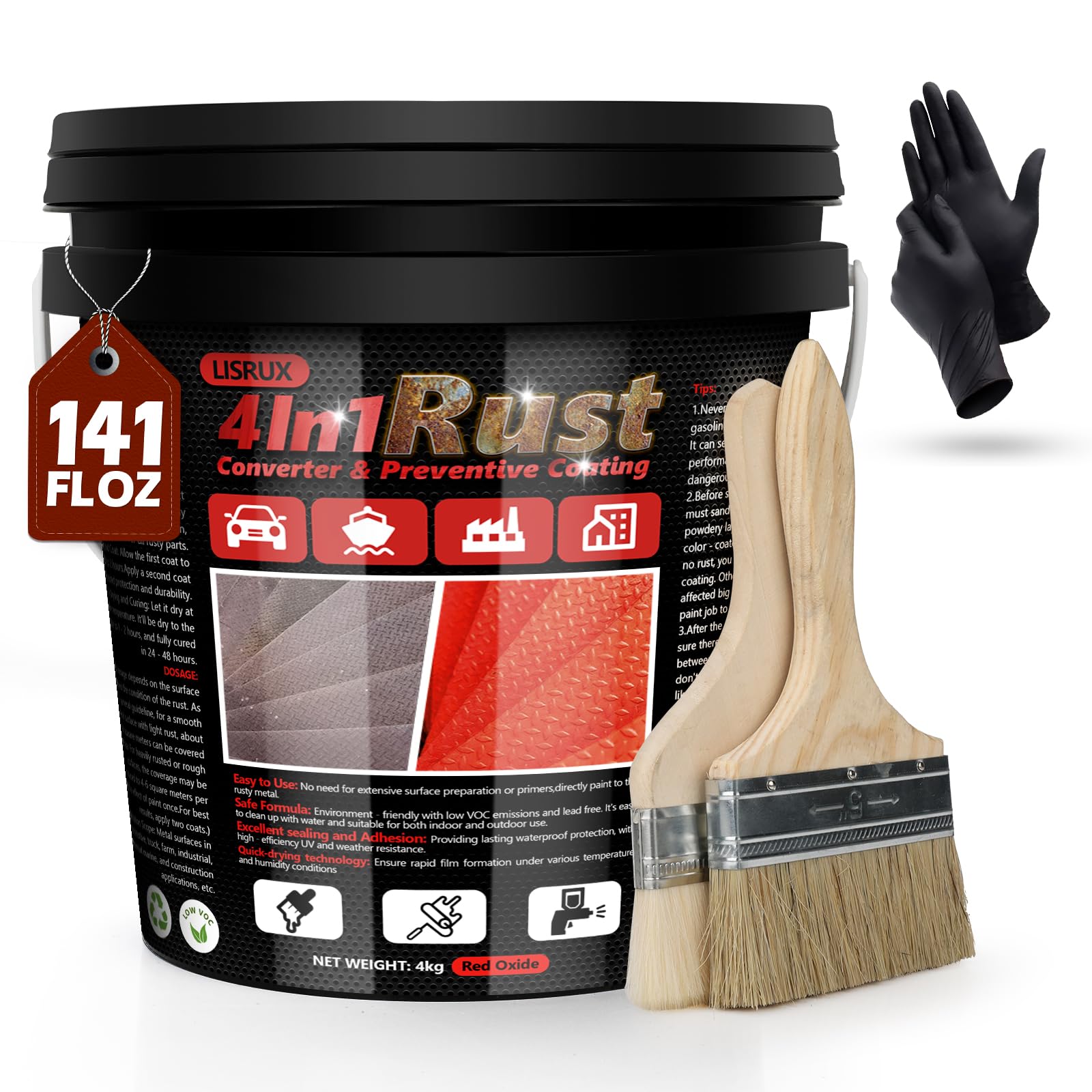 4-in-1 Rust Converter and Metal Primer, 400ml Red Oxide Inhibitor Paint for Metal, Removes and Converts Rust and Also Protects, Water-Based Rust Reformer