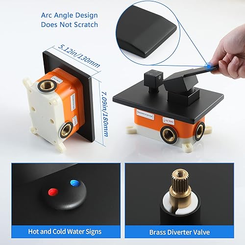 Miniatura 6 de Válvulas de ducha de montaje en pared, válvula de mango de ducha de 2 funciones, válvula de equilibrio de presión áspera, mezclador de válvula de