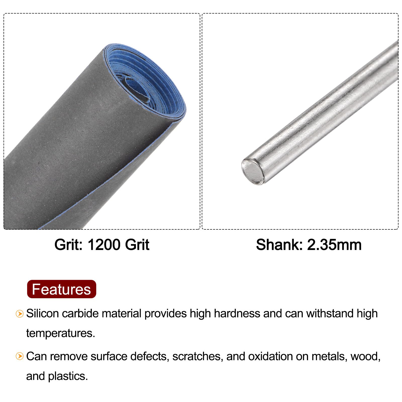 QUARKZMAN 5pz Rotoli Di Carta Vetrata Abrasiva 10000 Grana 2,35mm Gambo Levigatura Tamburi Manicotti Testa Macinazione Cilindro Per Lavorazione Legno Vetro Lucidatura Metalli - 8