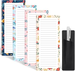 4 Pack Magnetic Note Pad for Fridge with Pen Holder, Totally 200 Sheets Magnetic To Do List, Shopping List, Grocery List, Memo Pads for Refrigerator（Floral Design）