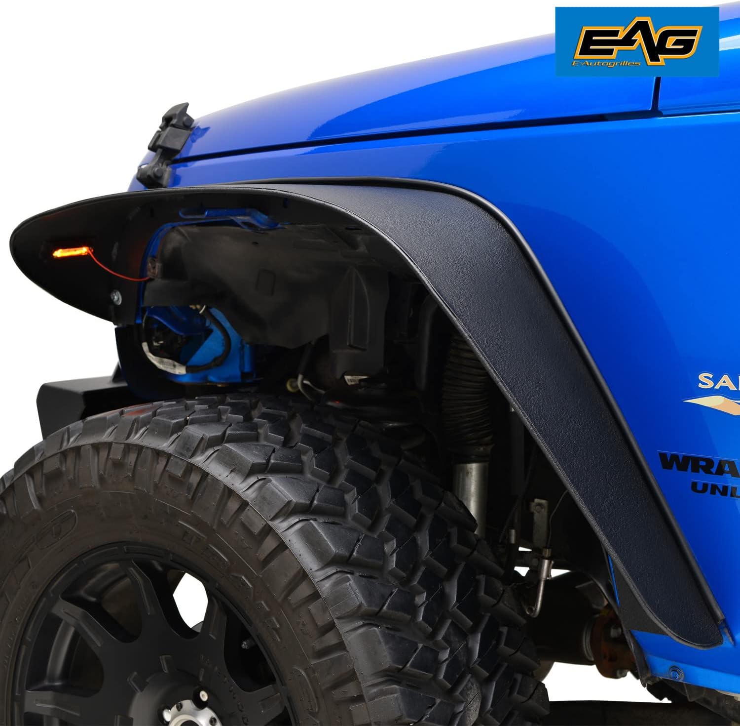 EAG Front+Rear Fender Flares Mud Guards with LED Turn Signal Lights Fit for 2007-2018 Wrangler JK
