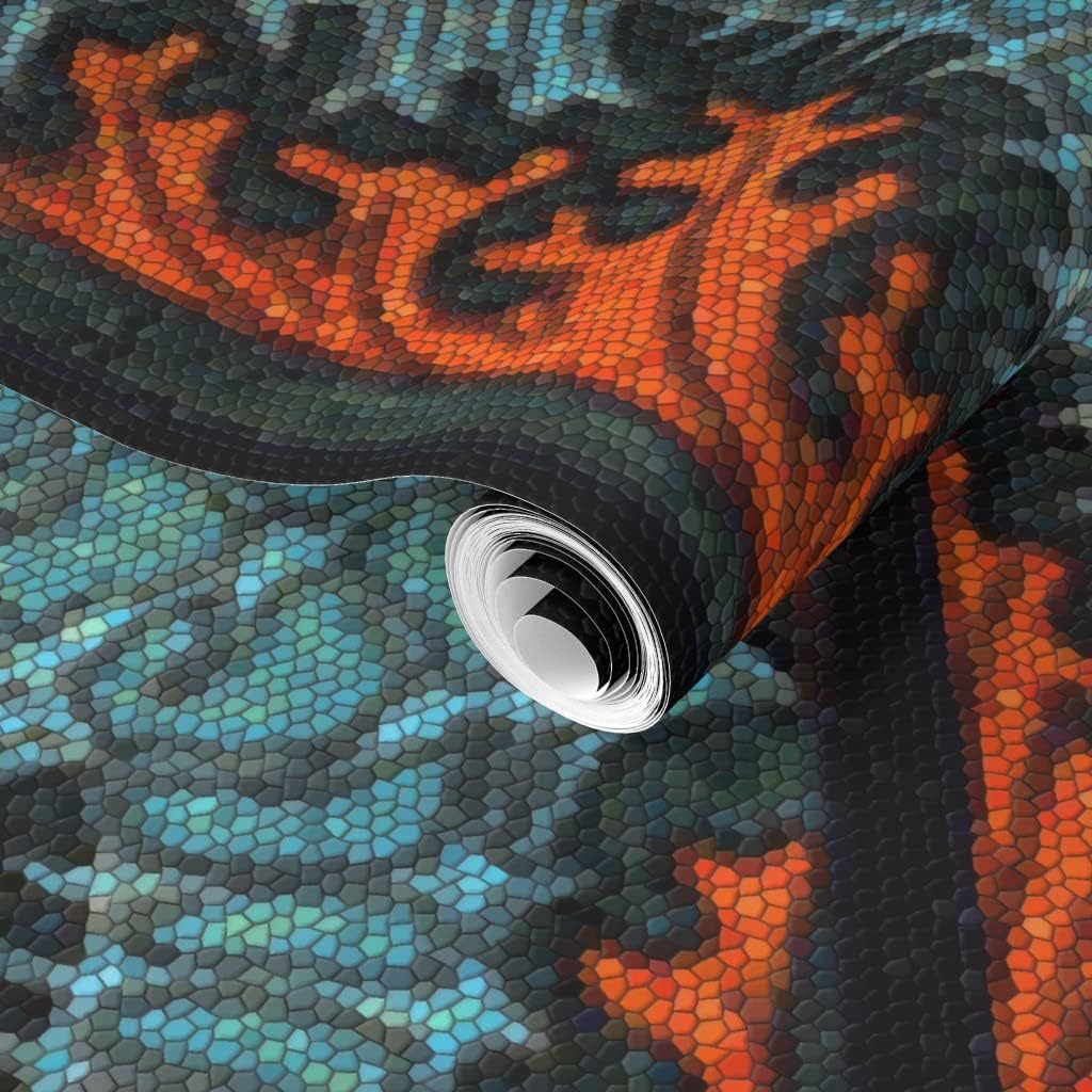 Removable Wallpaper 3ft x 2ft - Seahorse Stripe Mosaic Coral Aqua Ocean Arts Custom Pre-Pasted Wallpaper by Spoonflower