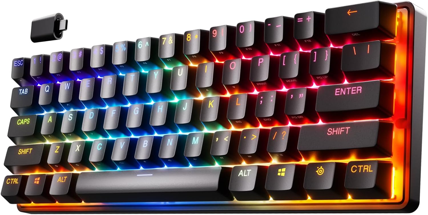 Apex Pro Mini Wireless Keyboard - 60% Design - OmniPoint 2.0 - Quantum 2.0 Wireless - Double Shot PBT Keycaps - Black