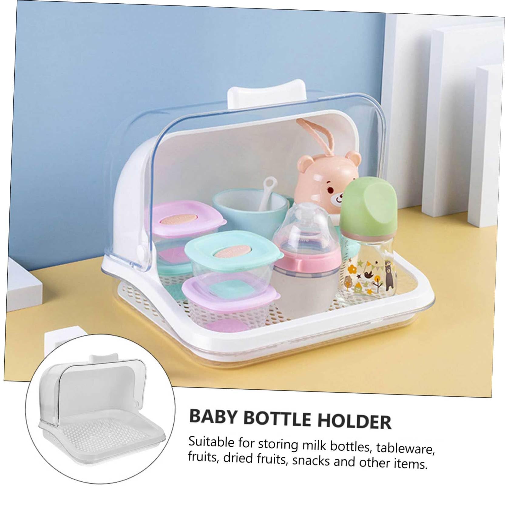 YARNOW Boîte de Rangement pour Biberons Égouttoir à Biberons et Porte-Vaisselle pour Bébé Couvercle Anti-poussière Stockage Séchage des Articles pour Bébés en PP Blanc