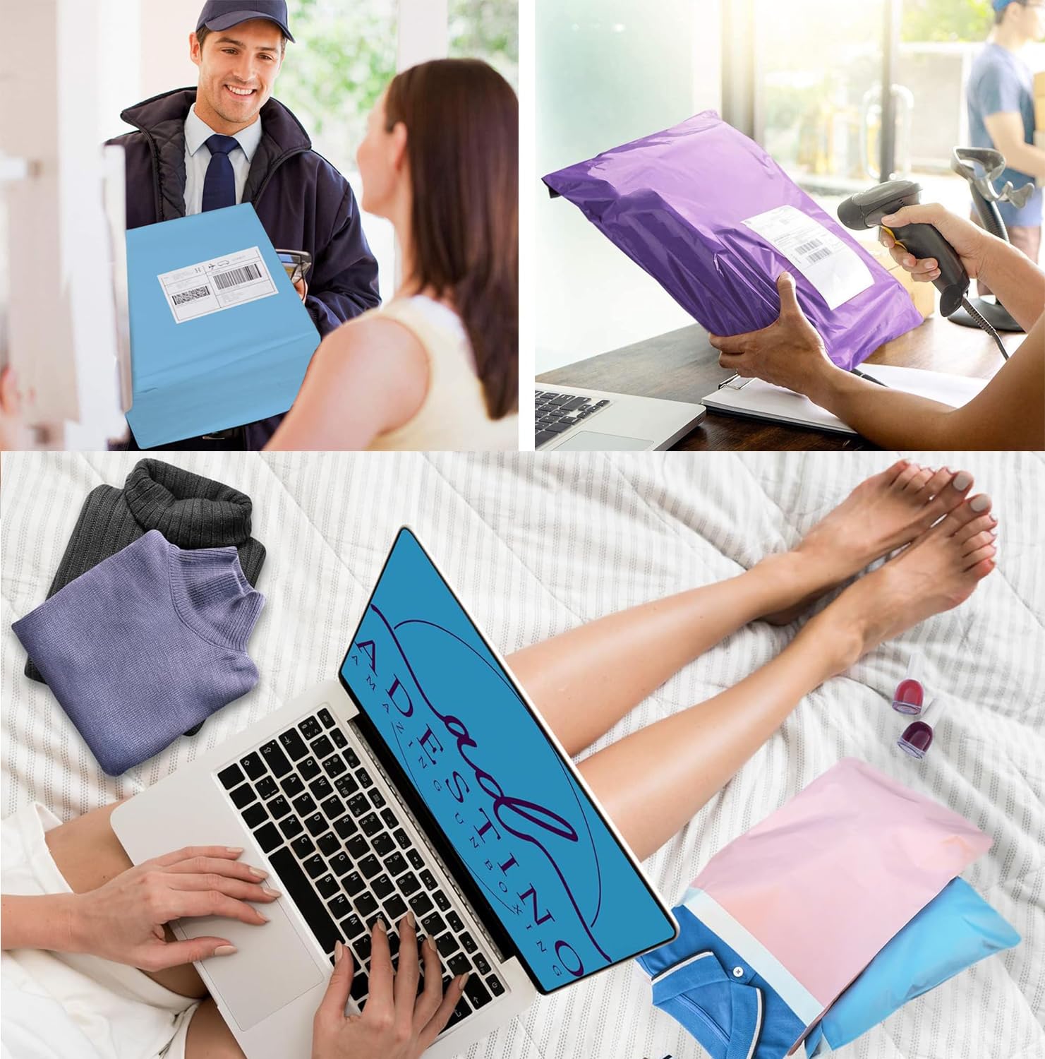 Sobre de plástico Expedition, 30 bolsas de envío paquete Vinted, impermeable e irrompible, autoadhesivas, opaca para ropa, zapatos, libros (32 x 45 25 x 35 20 x 30, azul púrpura rosa)