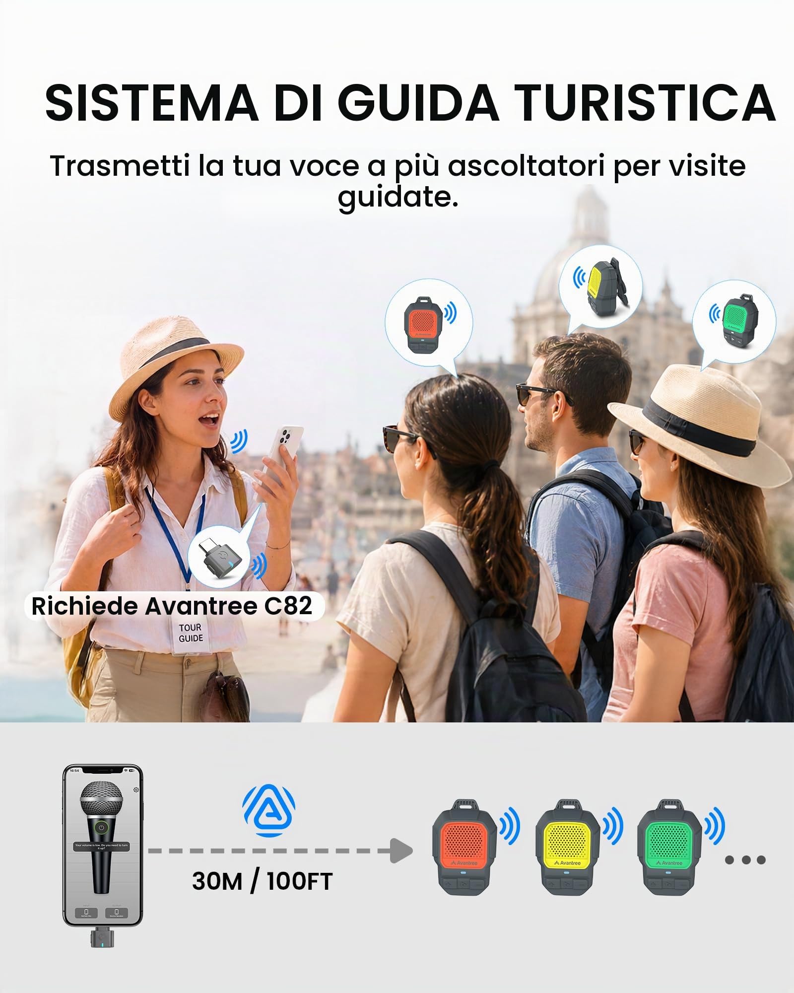 Avantree HomeBuddy – Mini Speaker Bluetooth Auracast IP67 Rosso | Altoparlante portatile clip-on con 15 ore di autonomia, resistente all'acqua per musica e chiamate indoor e outdoor