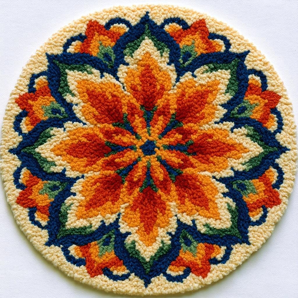 AMBATTERY Round Shape Latch Hook Kits Rug,Flowers