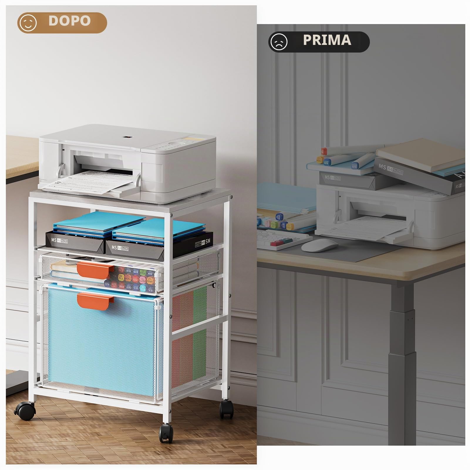Marbrasse Supporto per Stampante con Ripiano Portaoggetti,3-Livelli Carrello Grande su Ruote con Cassetti per Armadietti Porta Documenti per Stampante 3D,Telefono Cellulare,Ufficio Domestico(Bianco)