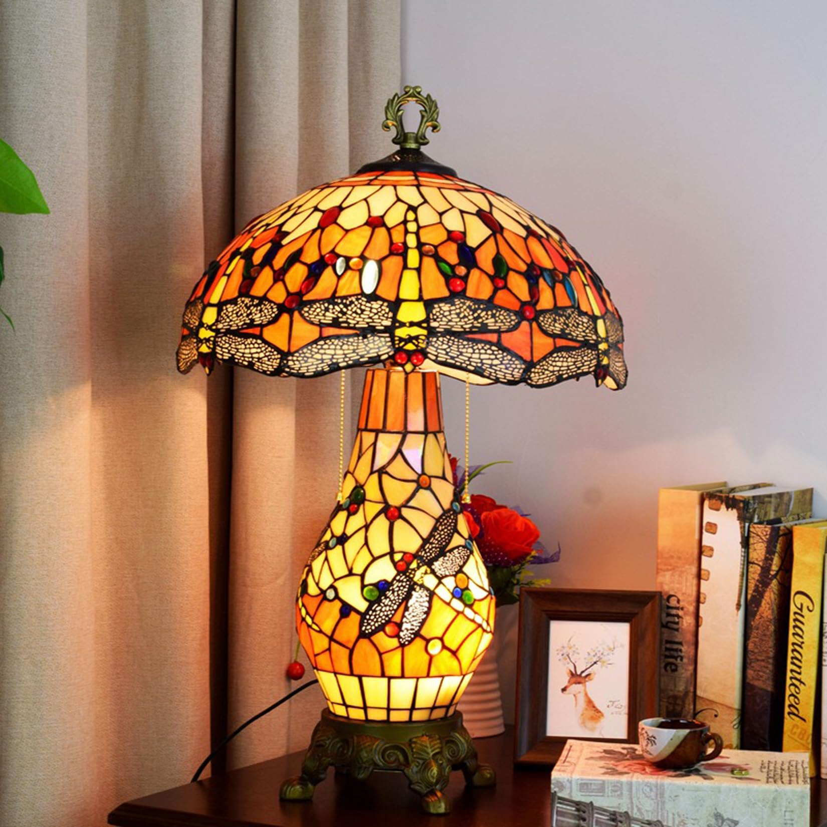 GDLight Lampada Vetro Libellula, Lampada scrivania Vintage Doppio Strato