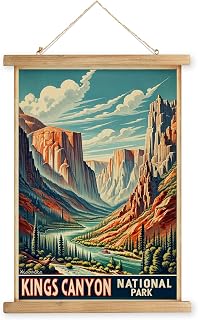 XIAOAIKA Vintage Kings Canyon National Park Travel Poster with Wooden Scroll Frame – Holiday Decoration or Gift for Living Room, Bedroom, Office Wall Decor, Retro Art Print 16 x 23 Inches