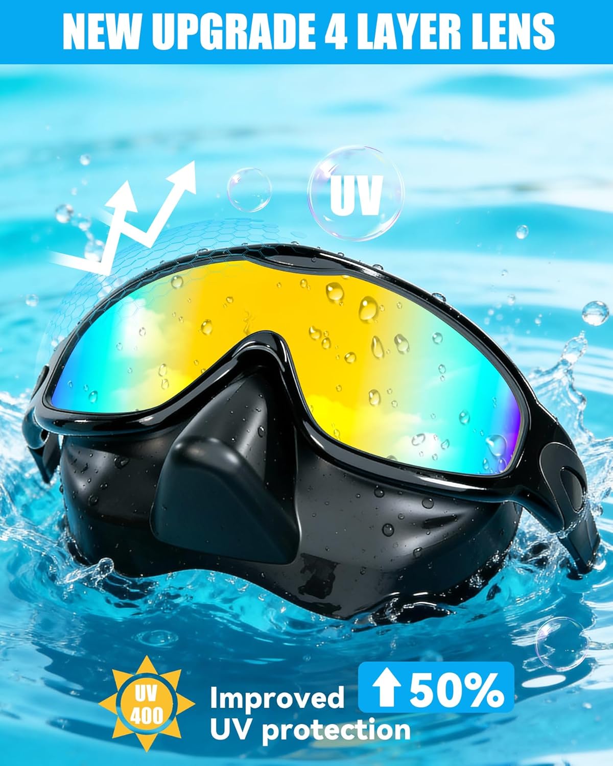 Aegend Swim Goggles with Nose Cover for Adults, 2 Pack Wide View Swimming Goggles Anti-Fog/UV No Leak for Men & Women