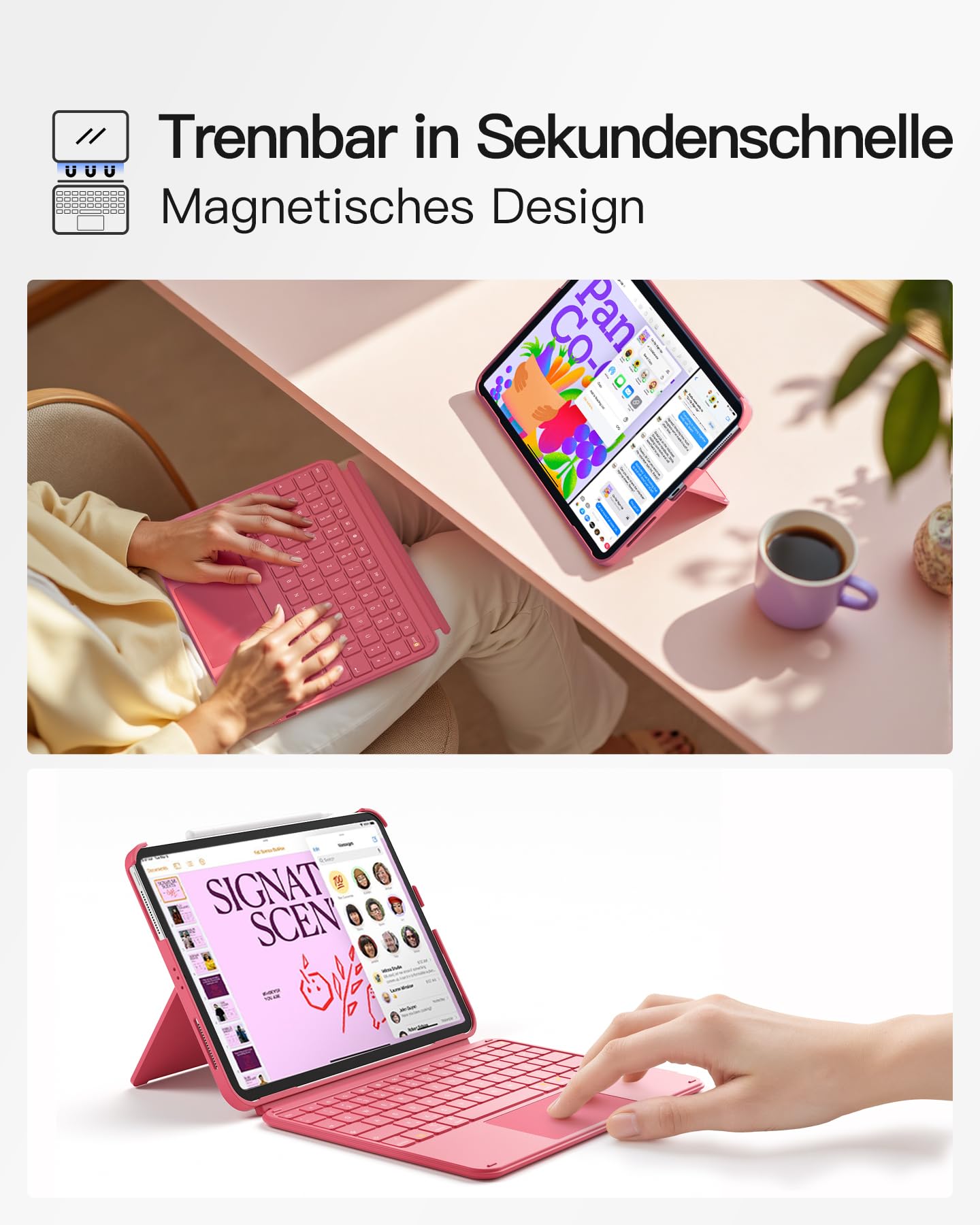 Inateck Etui z klawiaturą, ultralekka klawiatura do iPada 10/11 generacji A16 2025 11", iPad Air 11" M3/M2 (2025/2024), Air 5/4, Pro 11 4/3/2/1, zdejmowane, z touchpadem, QWERTZ, AceTouch KB04122