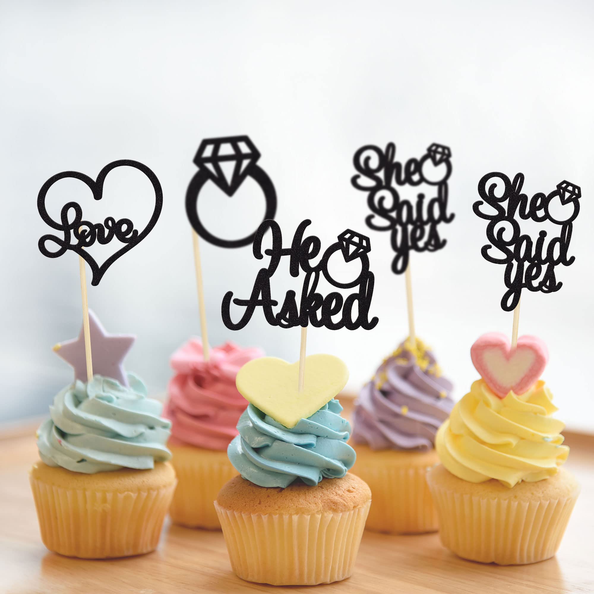 24 Pezzi He Asked She Said Yes Cupcake Toppers, Toppers Di Cuore