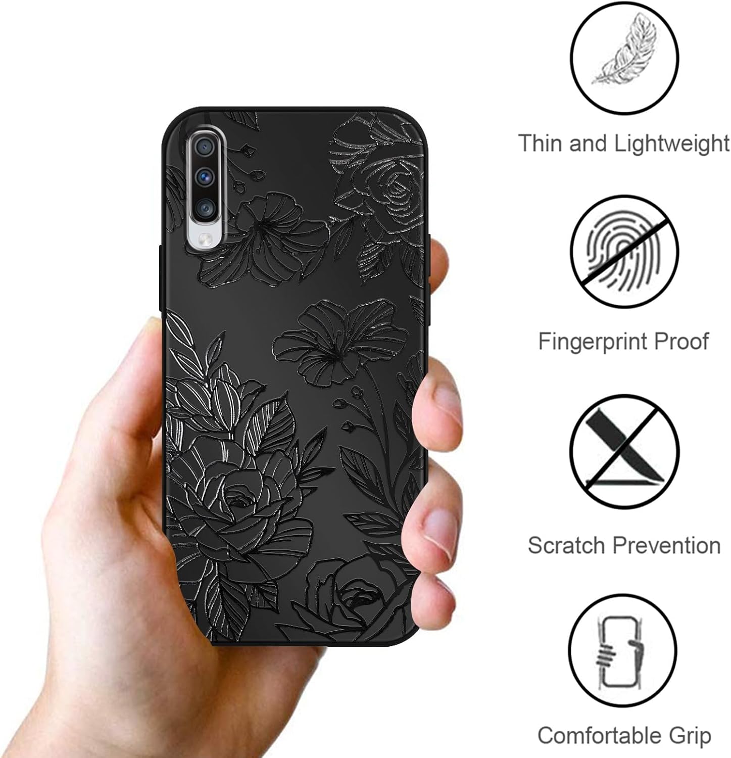 Cute Flower Floral Phone Case for Samsung Galaxy A50/A30S/A50s 6.4", Aesthetic Coquette Black Pattern Print Design Case Soft Slim Shockproof TPU Protective Funda Cover for Women Girls - Image 5