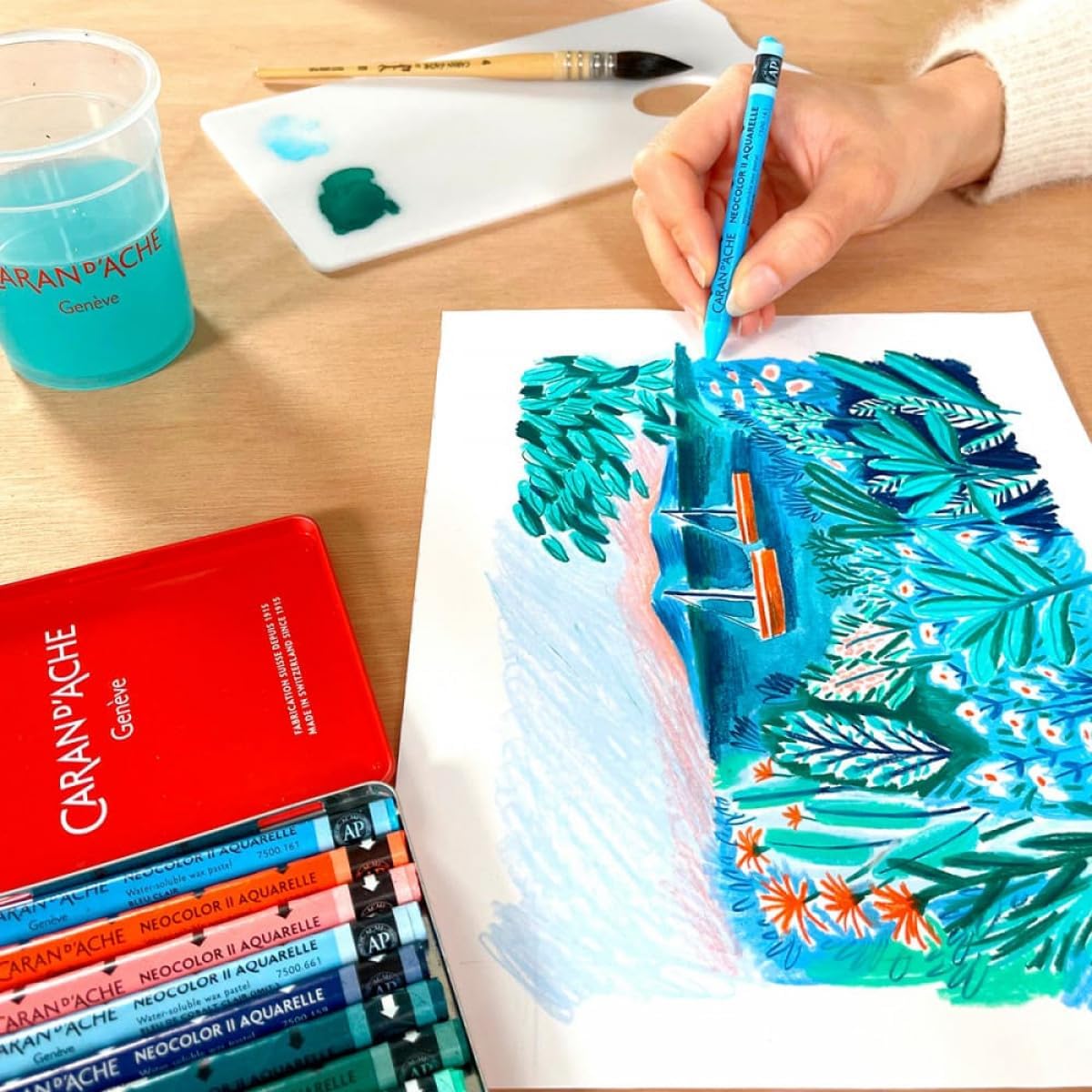 Caran コレクション d'Ache 水彩クレヨン 40色 NEOCOLOR II ネオカラー