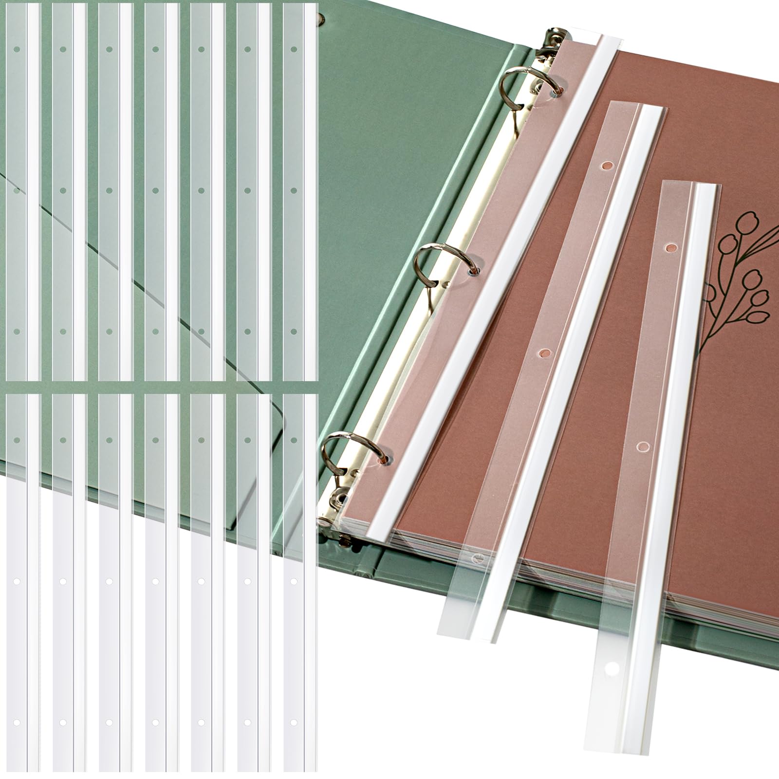 Dinifee 400 Pcs Self Adhesive Attaching Strips 3 Hole Punched Self Adhesive Filing Strip, 11.6" x 1", Ideal for Storing Unpunched Documents