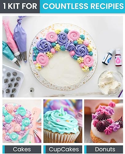 Miniatura 6 de RFAQK Juego de 74 bolsas de glaseado y puntas, kit de decoración de pasteles con 48 puntas de tuberías numeradas, bolsas de pastelería antiestallido