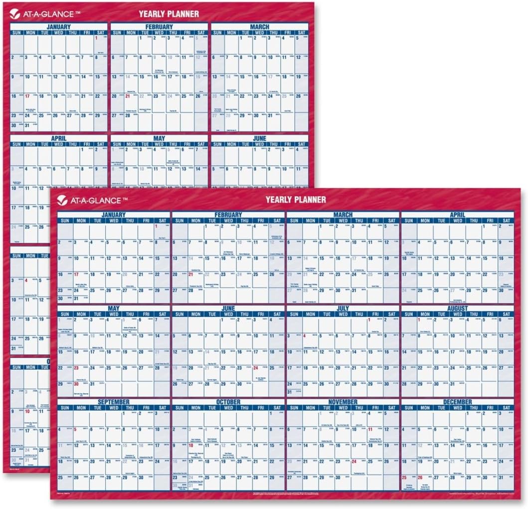 AT-A-GLANCE Recycled Vertical/Horizontal Erasable Wall Planner, Med Wall, Red, 2013 (PM26-28)